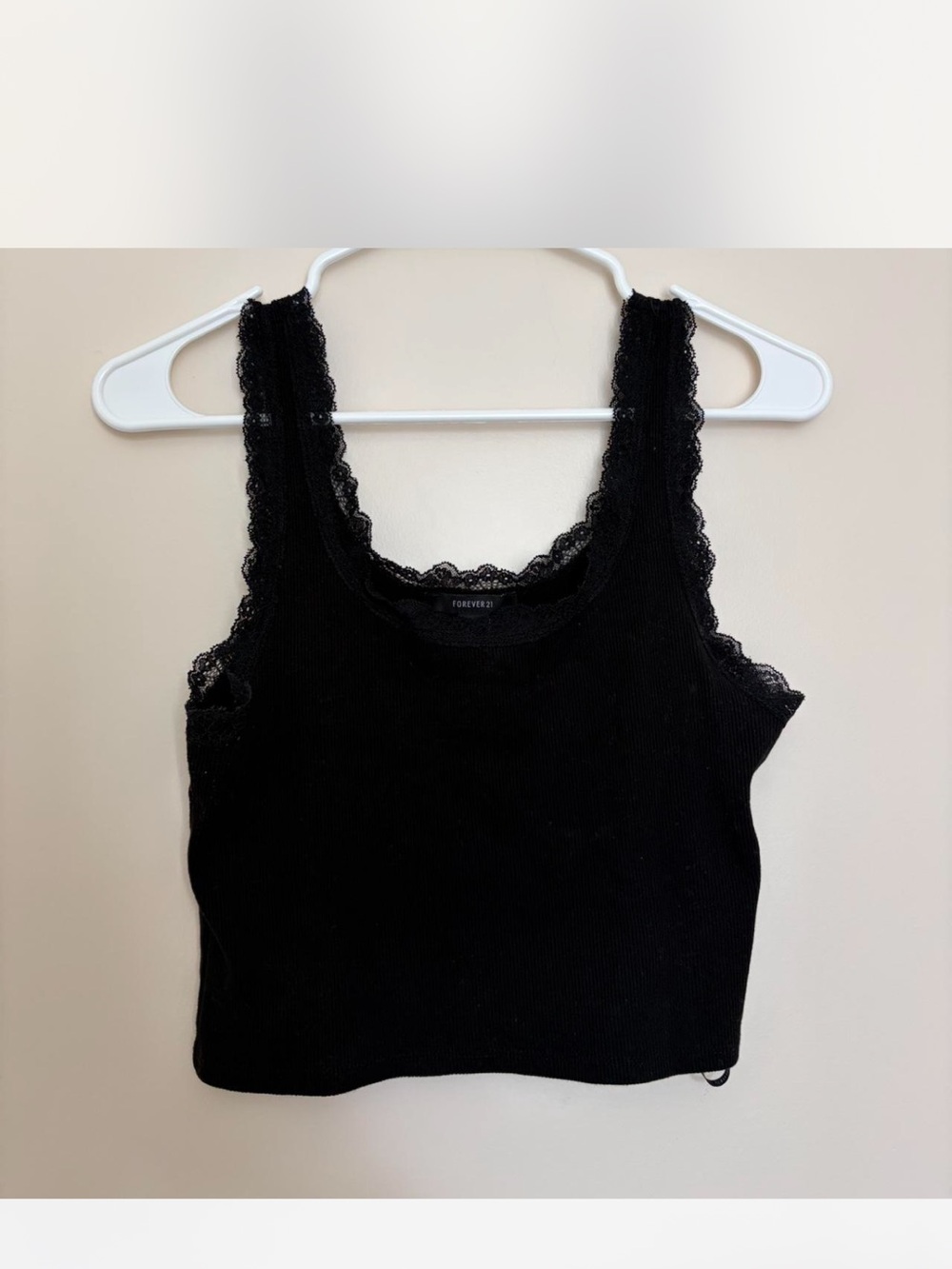 Forever 21 Black Ribbed Tank with Lace Trim